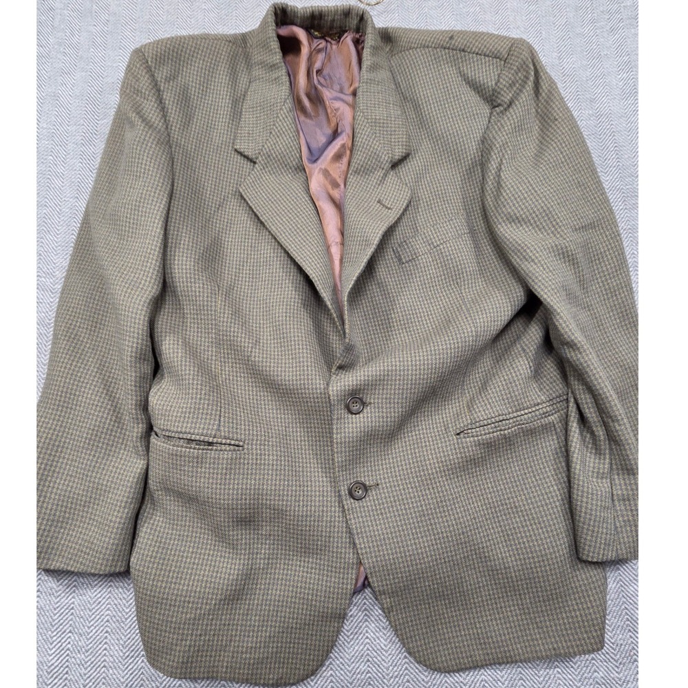 Nino Cerruti Rue Royale Broadway‎ Blazer Olive Brown Houndstooth Vintage Mens